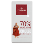 Domori Criollo 70% dark chocolate bar in white red packaging