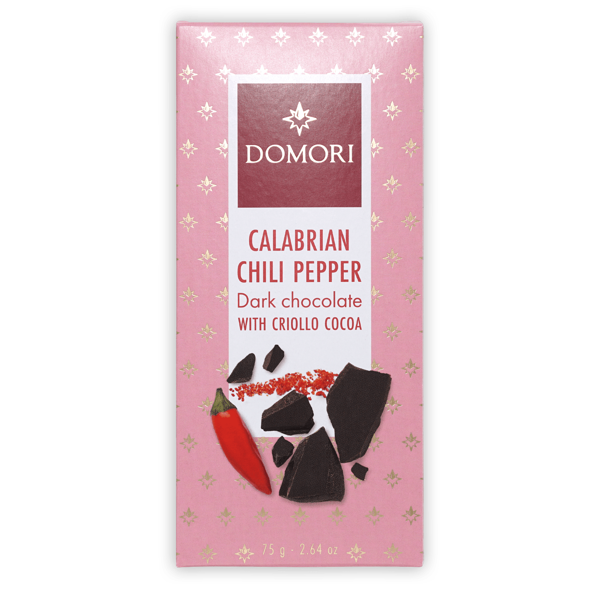 Domori 70% dark chocolate with Calabrian chili, pink package