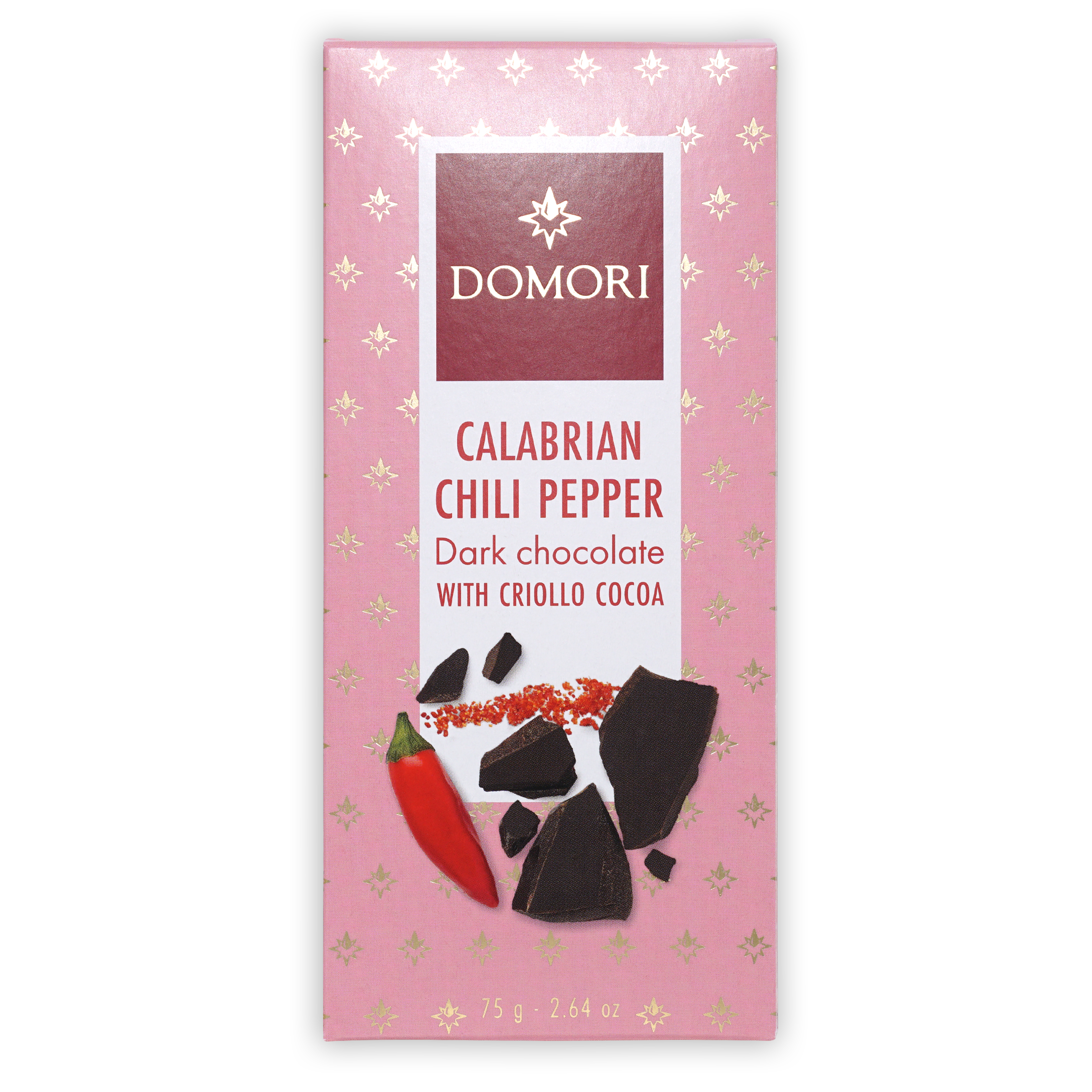 Domori 70% dark chocolate with Calabrian chili, pink package