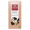 Domori 70% dark chocolate bar with Piedmont hazelnuts, pink gold foil package