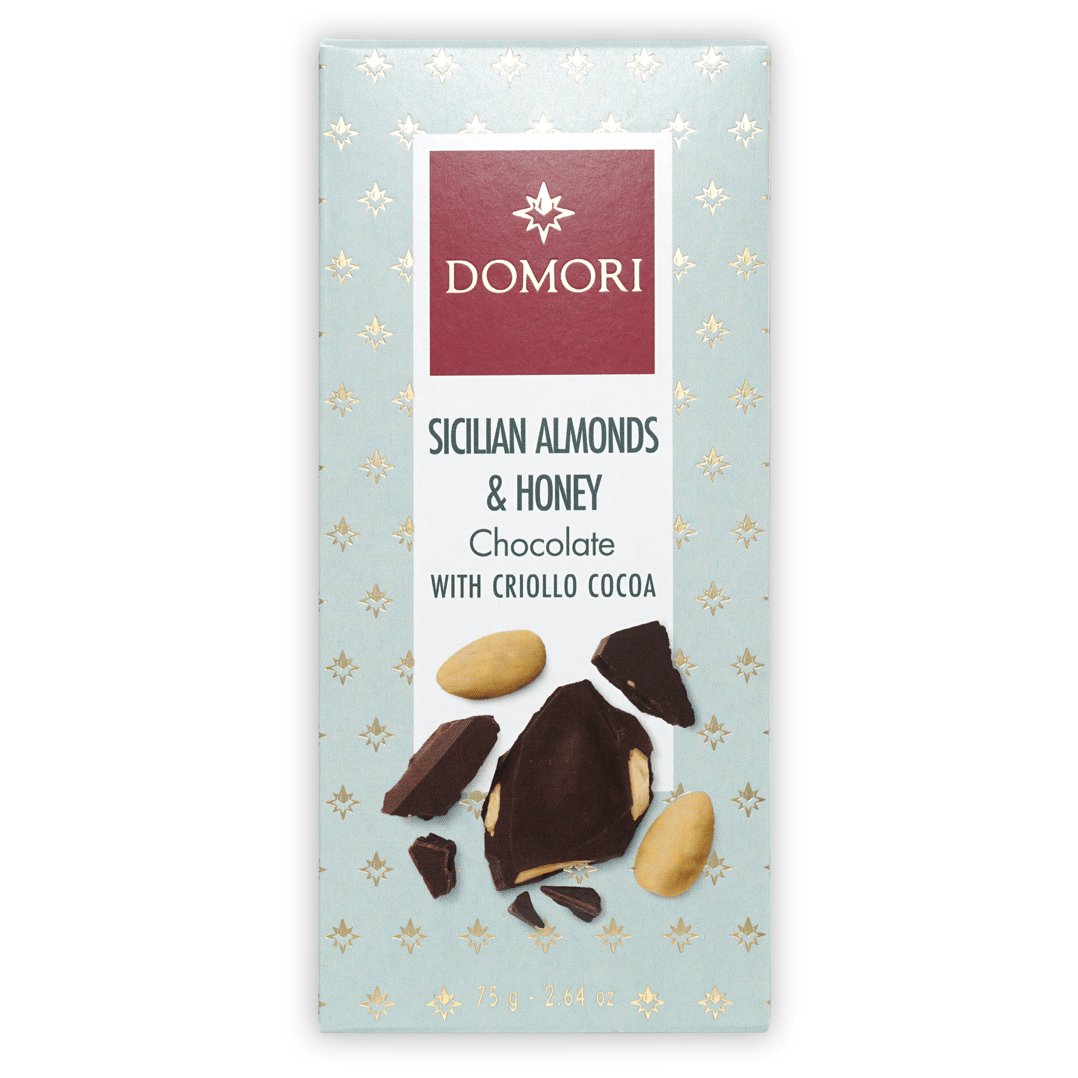 Domori dark milk chocolate bar with Sicilian almonds and honey