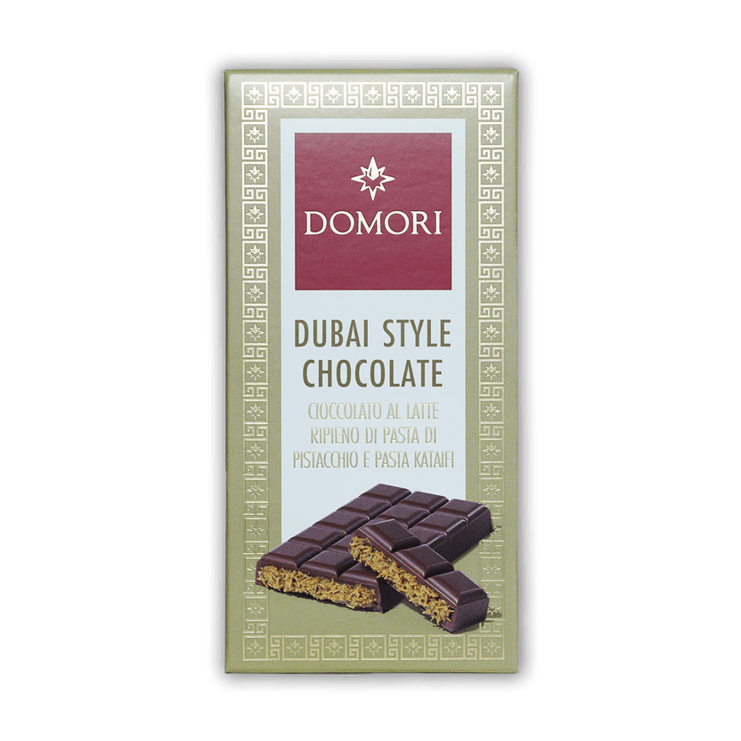 Domori Dubai Milk Chocolate Bar with pistachio kataifi filling