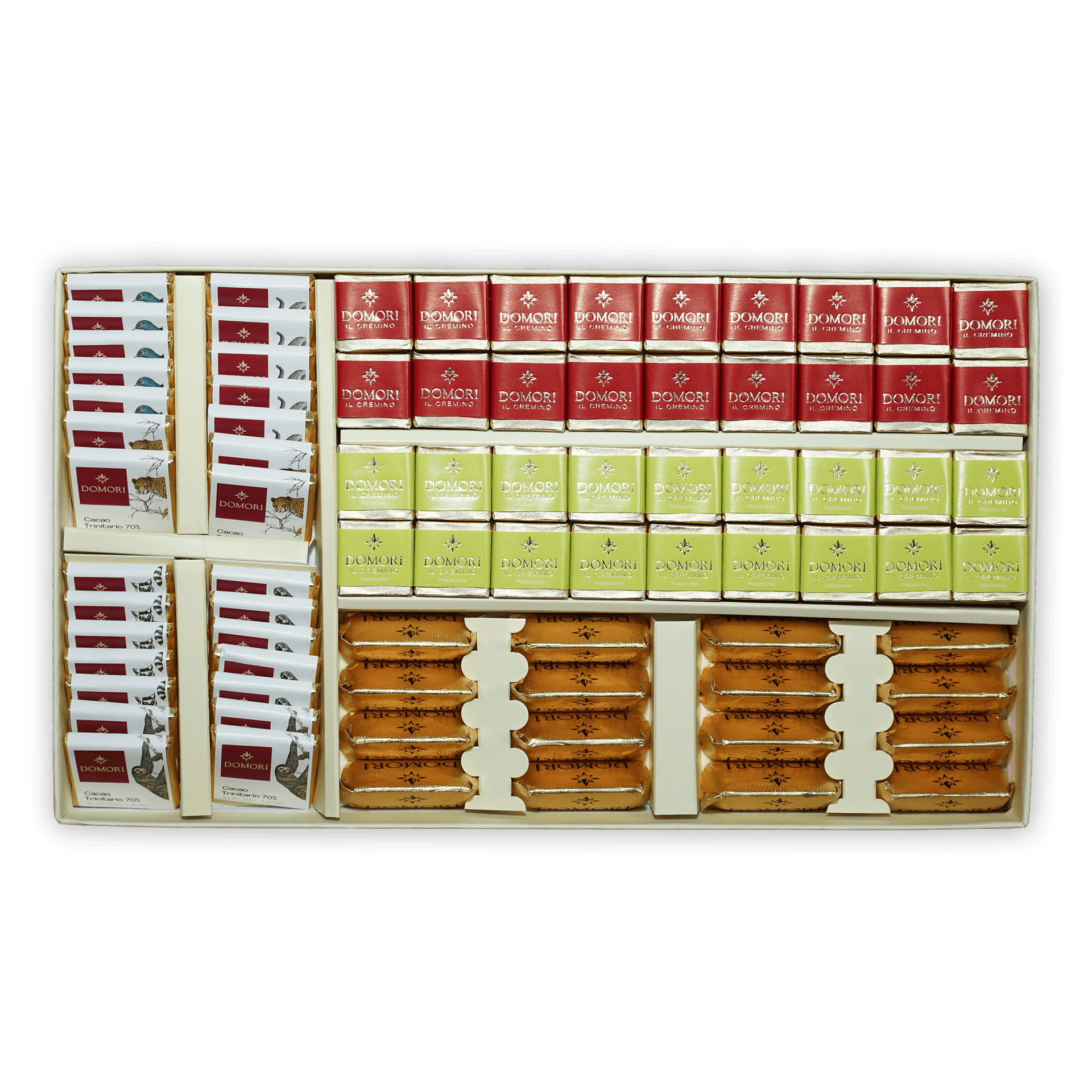 Domori Great Classics No 8 80 pcs gift box with red green gold chocolates