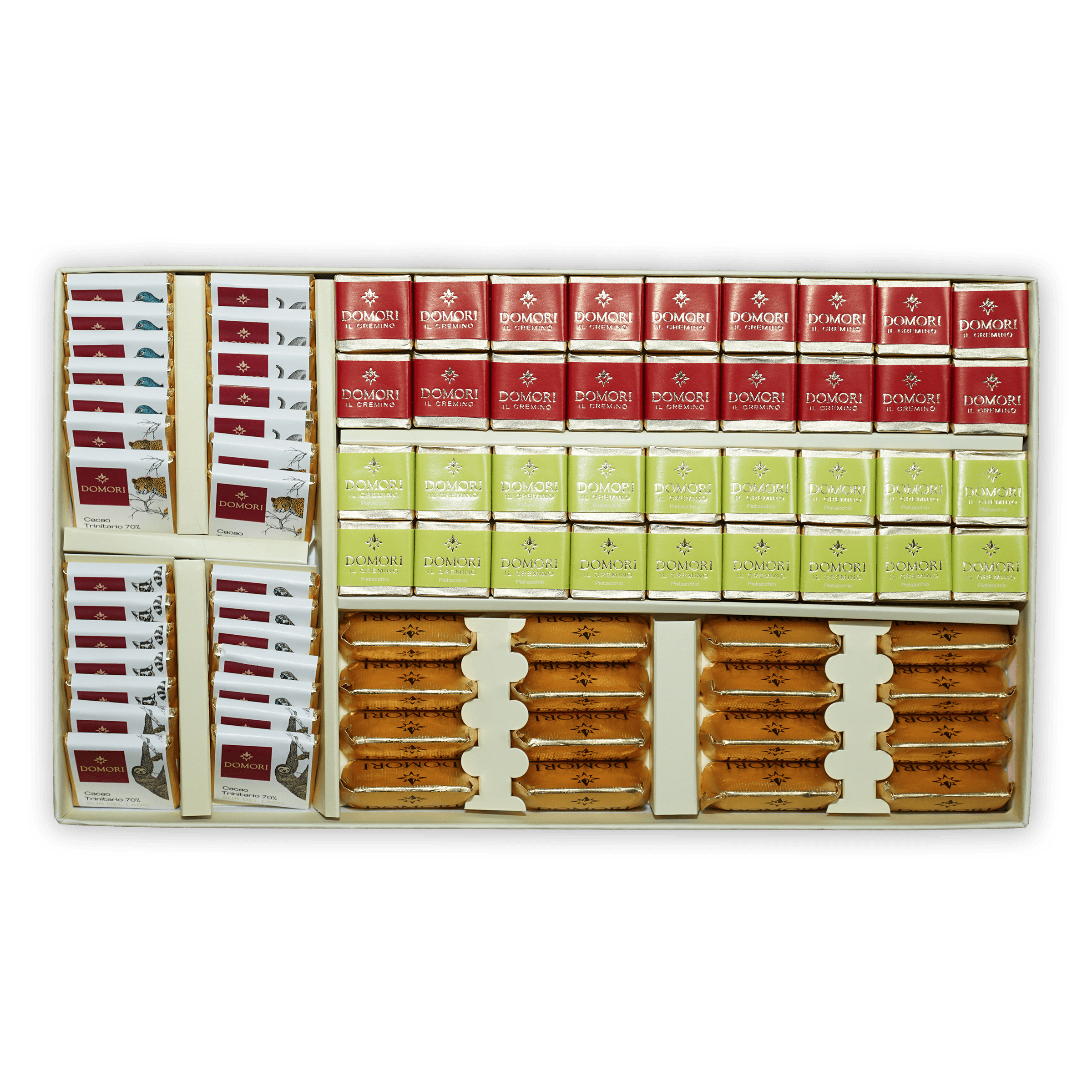 Domori Great Classics No 8 80 pcs gift box with red green gold chocolates