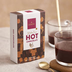 Domori gluten-free hot chocolate mix in rectangular box with maroon label