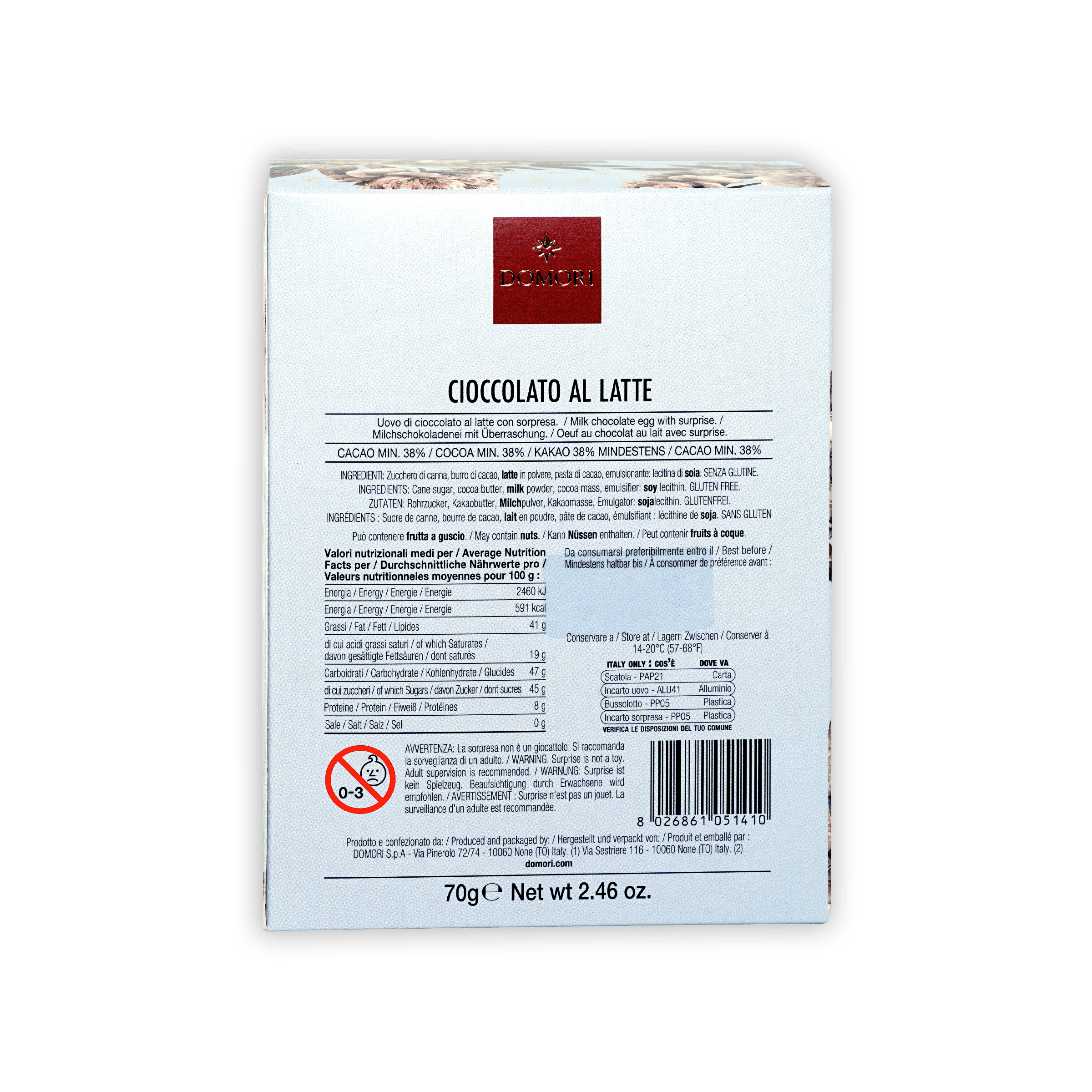 Domori Mini Easter Egg Milk Chocolate 38% white box with red logo