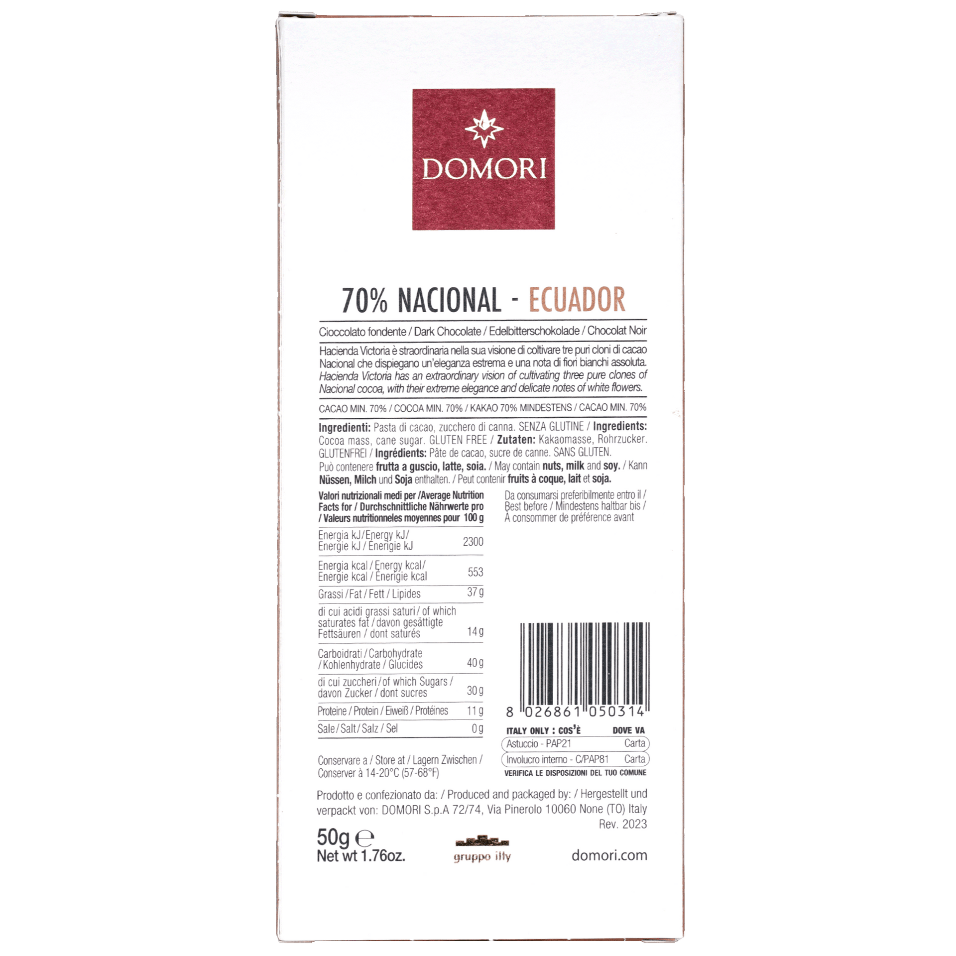 Domori Nacional Ecuador 70% dark chocolate package