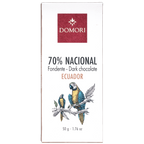 Domori Nacional Ecuador 70% dark chocolate bar with macaw design
