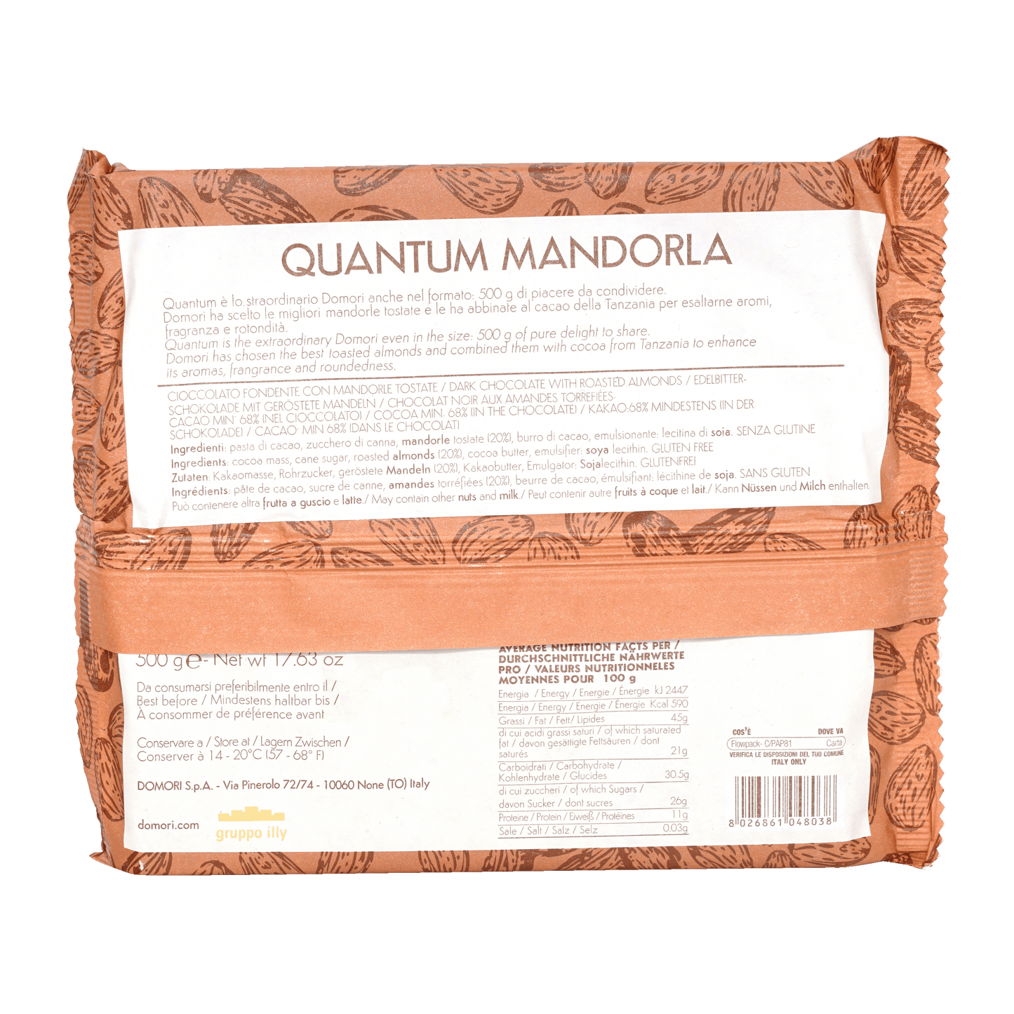 Domori Quantum Dark Chocolate and Whole Almonds 68% (500g)