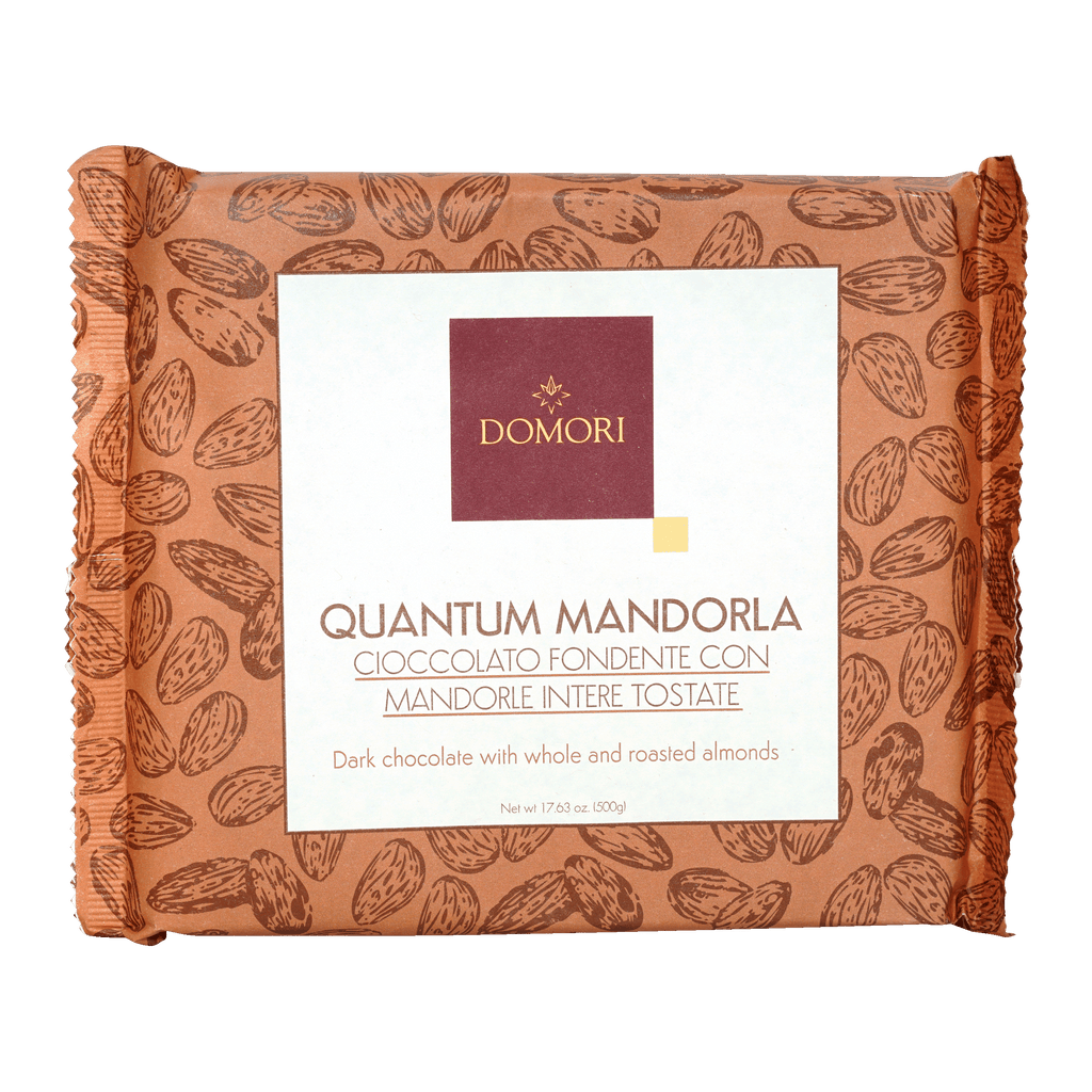 Domori Quantum mandorla dark chocolate bar with whole roasted almonds 68% 500g