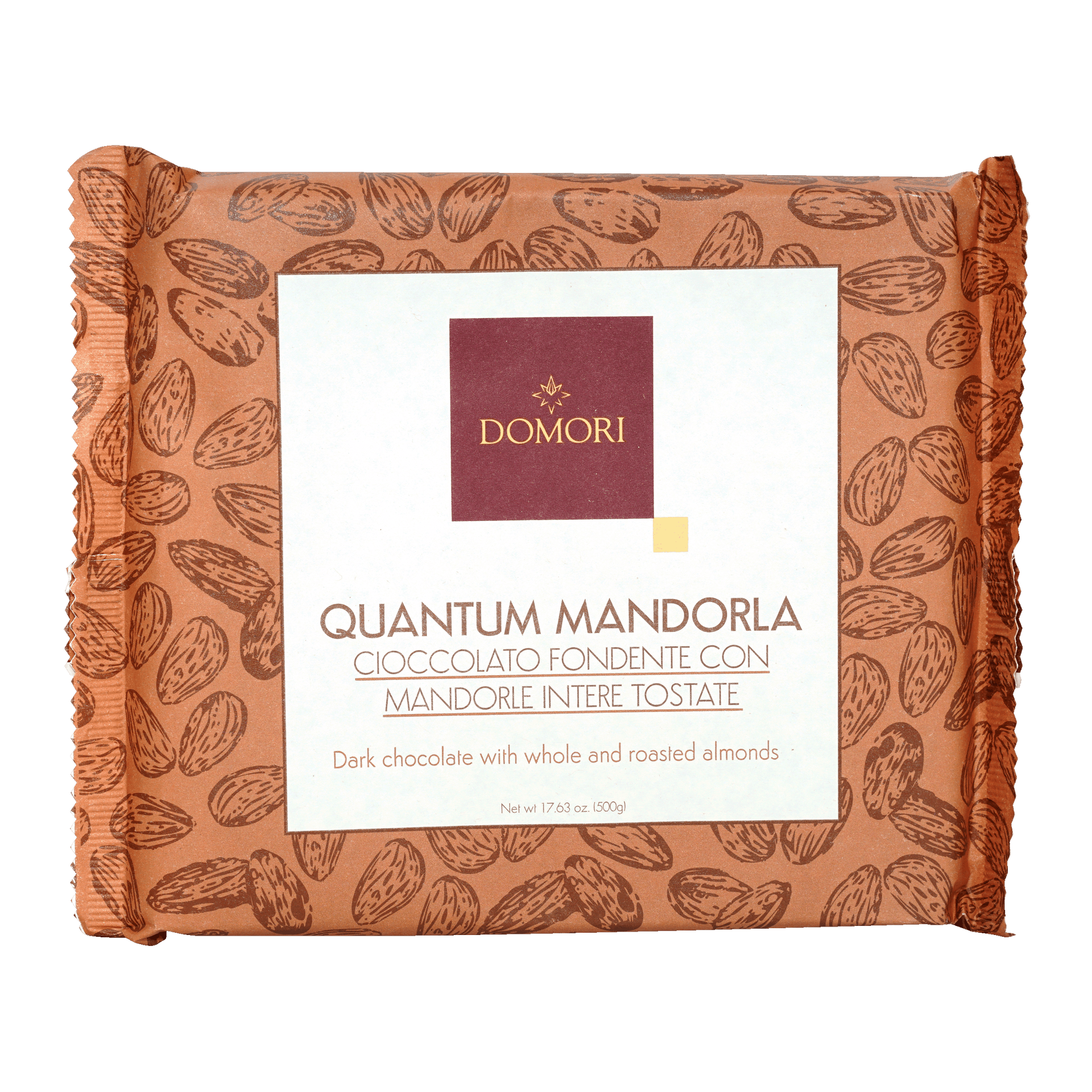 Domori Quantum mandorla dark chocolate bar with whole roasted almonds 68% 500g