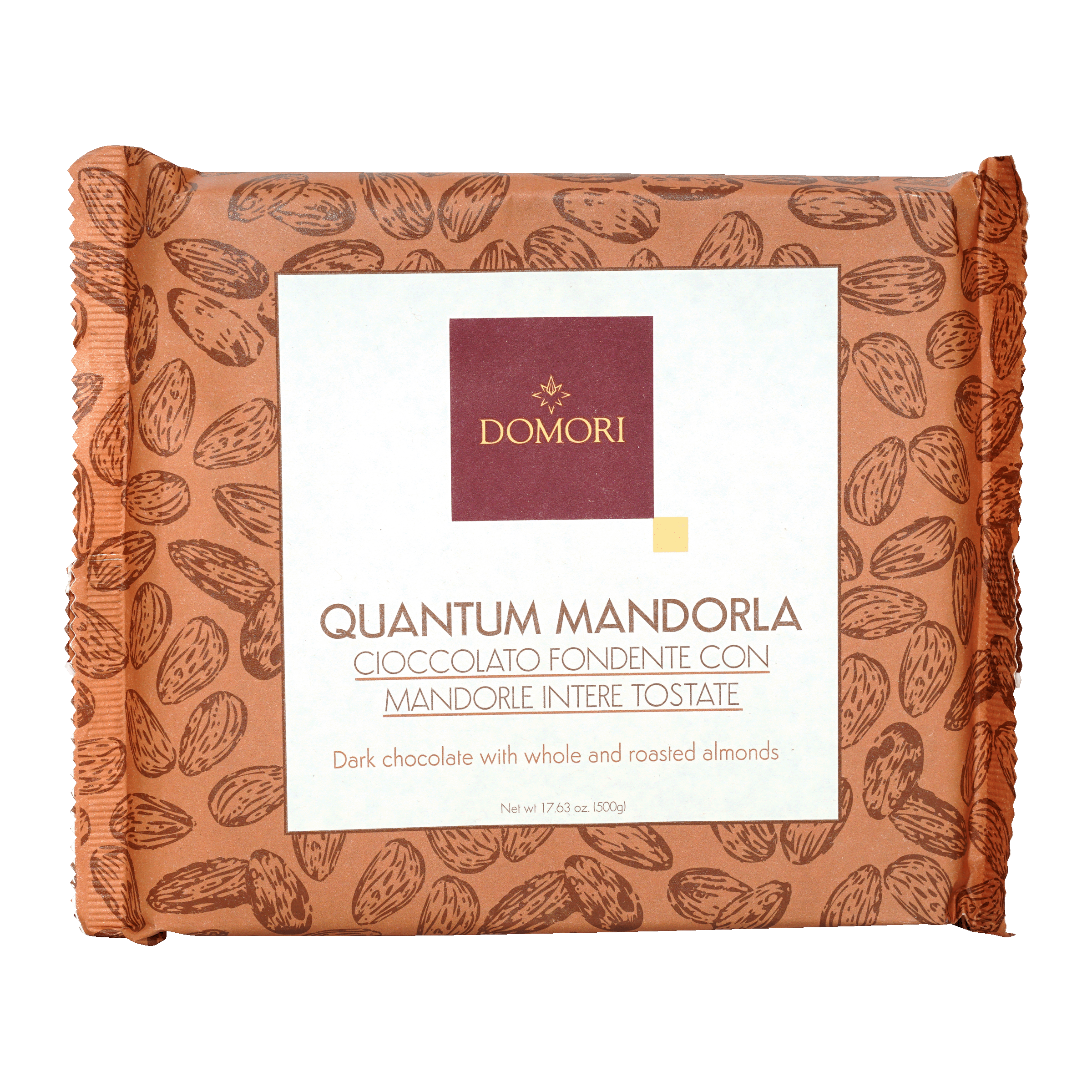 Domori Quantum mandorla dark chocolate bar with whole roasted almonds 68% 500g