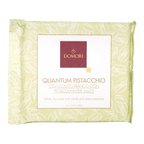 Domori Quantum white chocolate slab with whole salted pistachios in green foil
