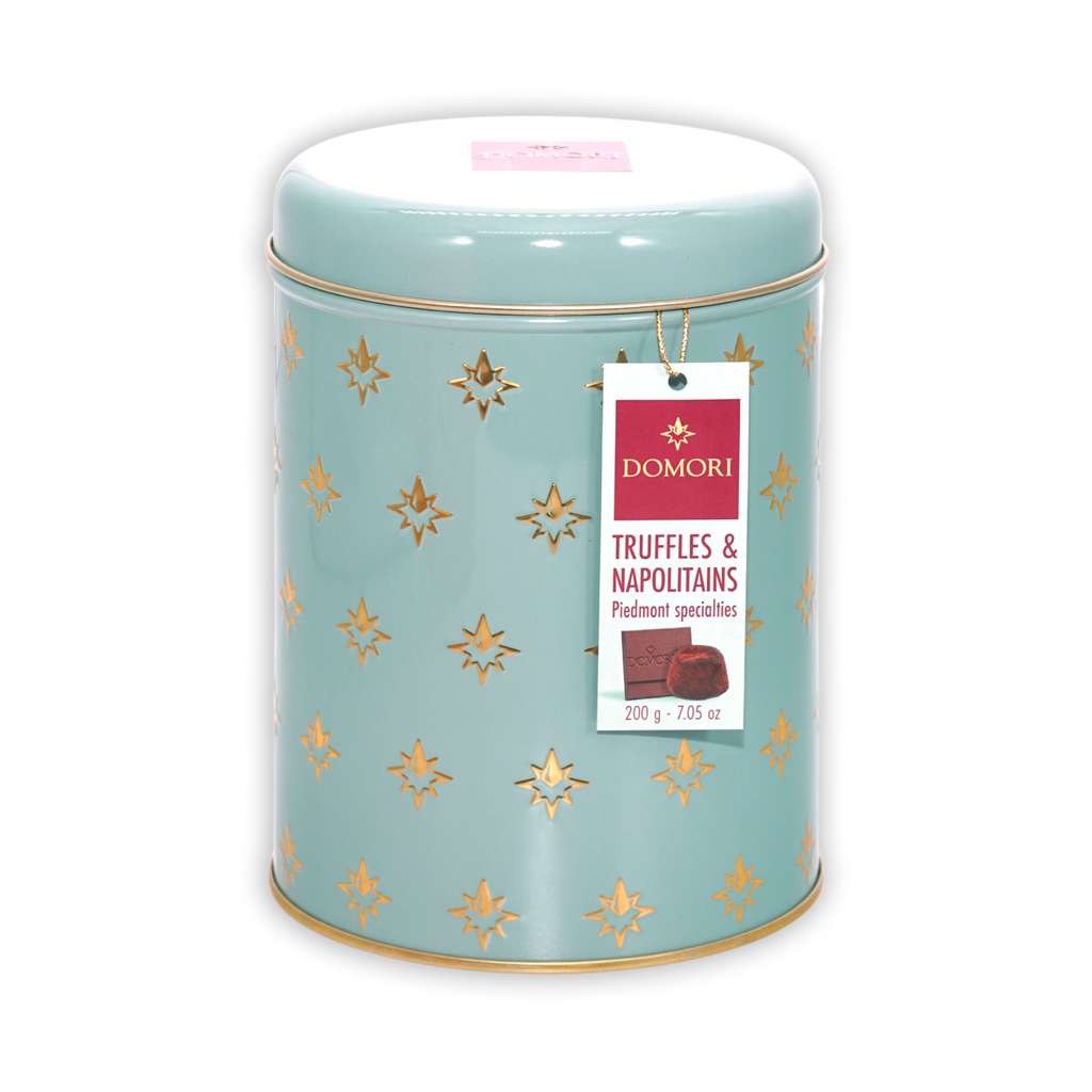 Domori Classic Truffles & Napolitains light blue tin with gold stars