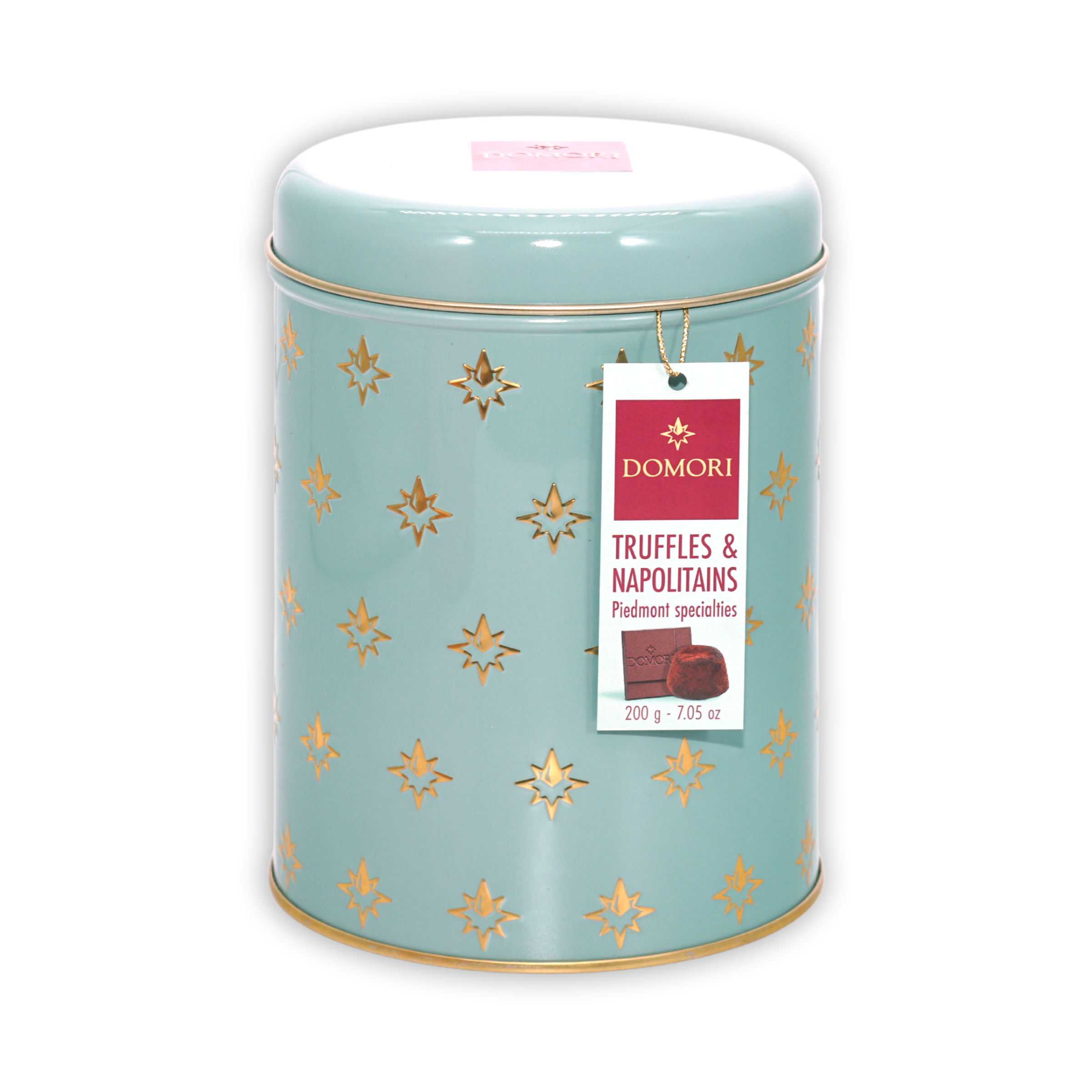 Domori Classic Truffles & Napolitains light blue tin with gold stars