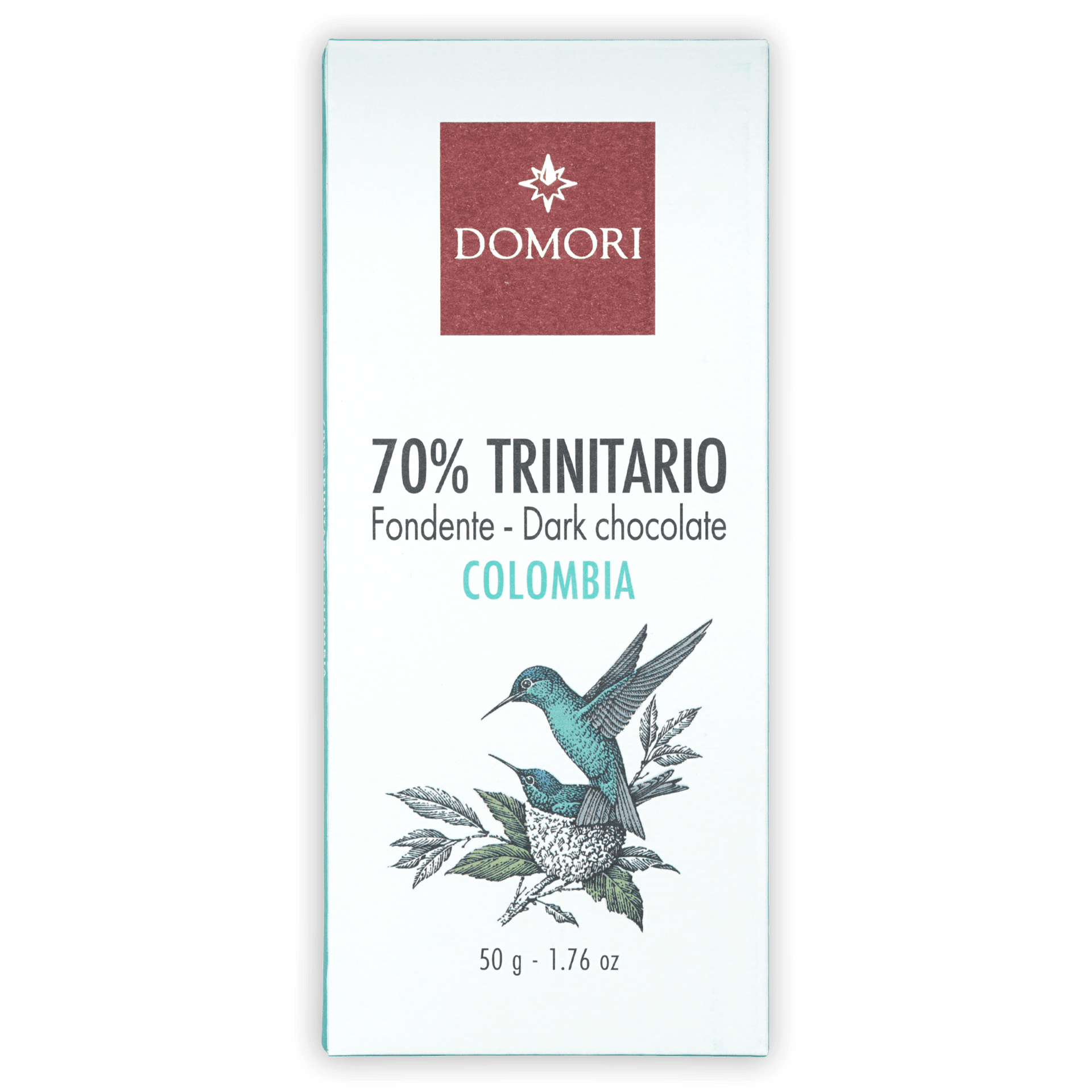 Domori Trinitario Colombia 70% dark chocolate bar in white wrapper