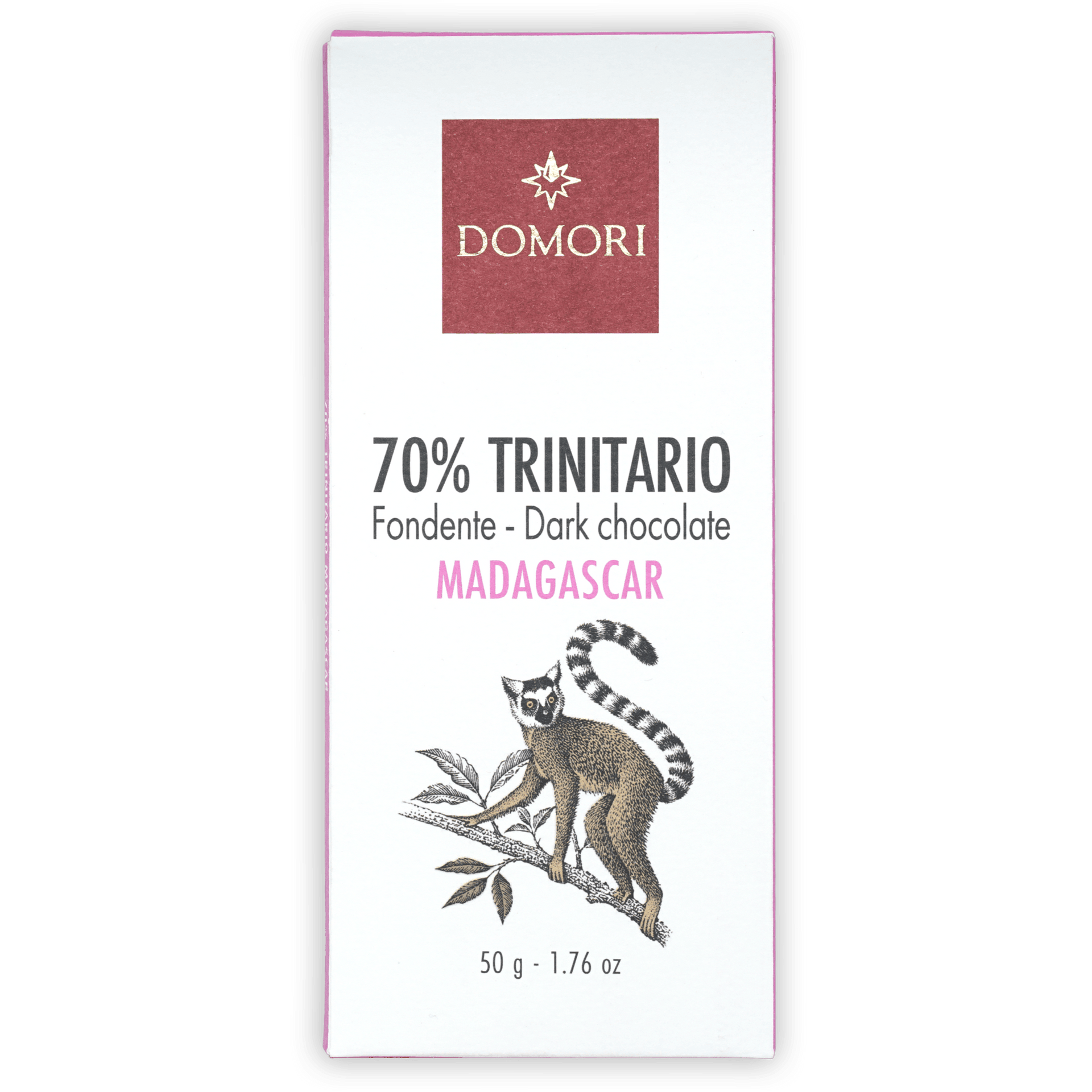 Domori Trinitario Madagascar 70% dark chocolate with lemur illustration