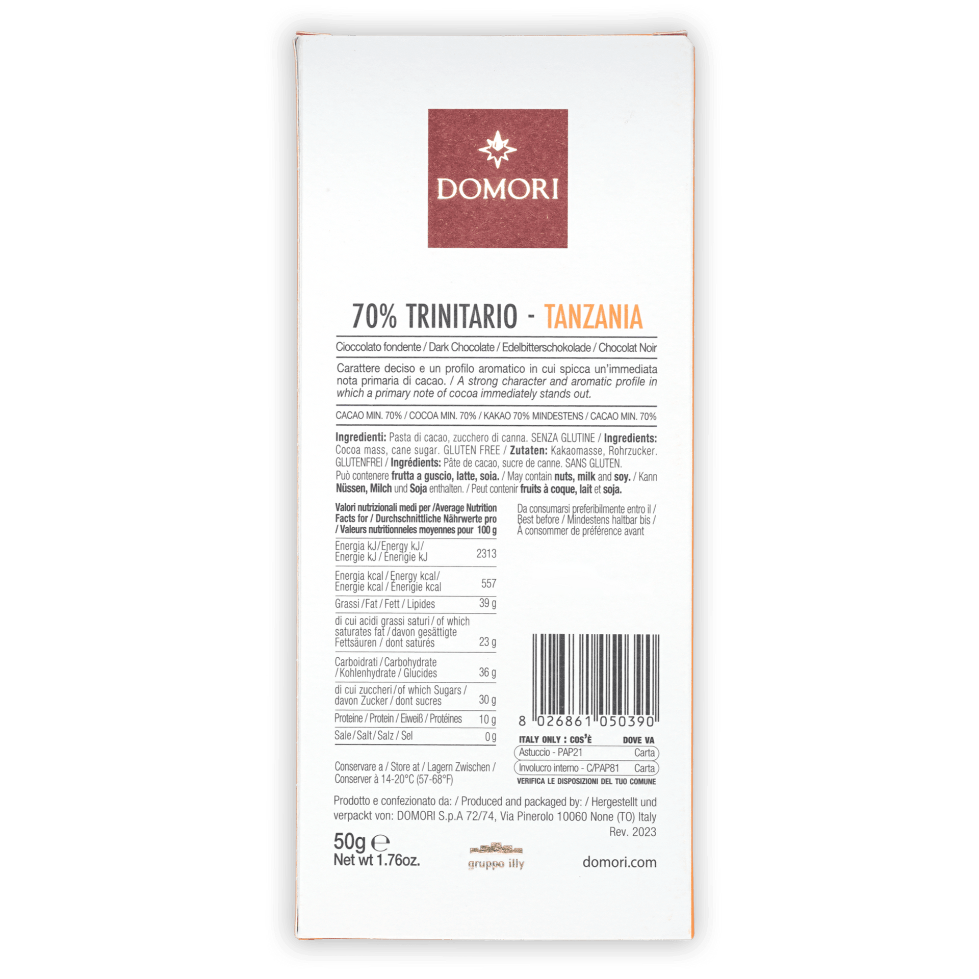 Domori Trinitario Tanzania 70% dark chocolate box from Tanzania