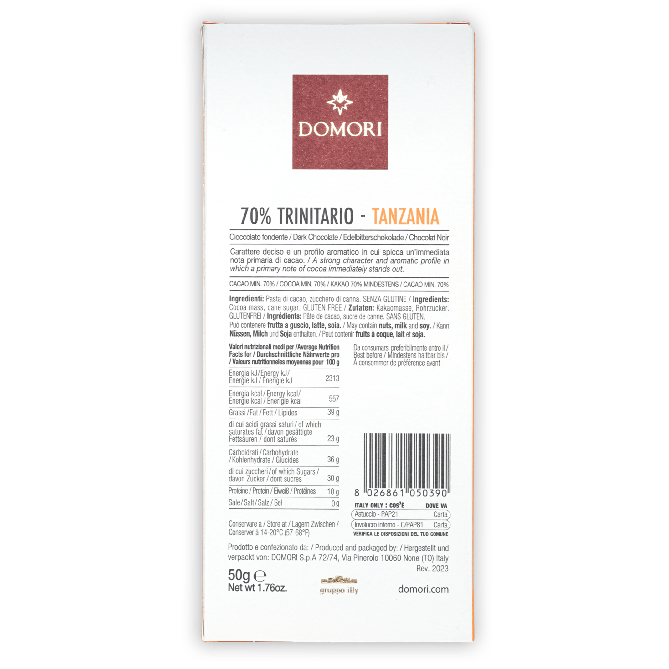 Domori Trinitario Tanzania 70% dark chocolate box from Tanzania