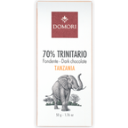 Domori Trinitario Tanzania 70% dark chocolate bar with elephant illustration