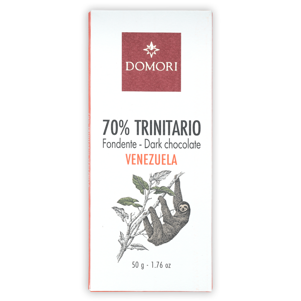 Domori Trinitario Venezuela 70% dark chocolate bar with sloth wrapper