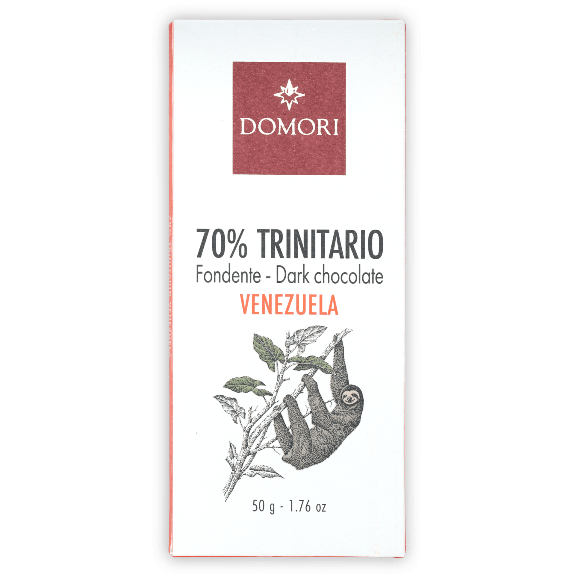 Domori Trinitario Venezuela 70% dark chocolate bar with sloth wrapper