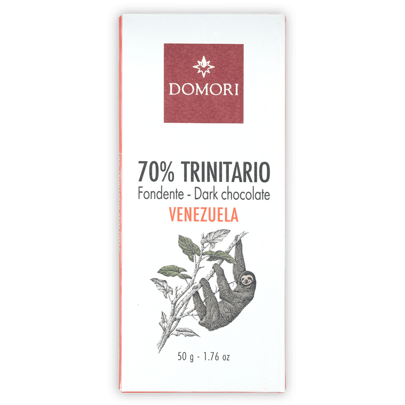 Domori Trinitario Venezuela 70% dark chocolate bar with sloth wrapper