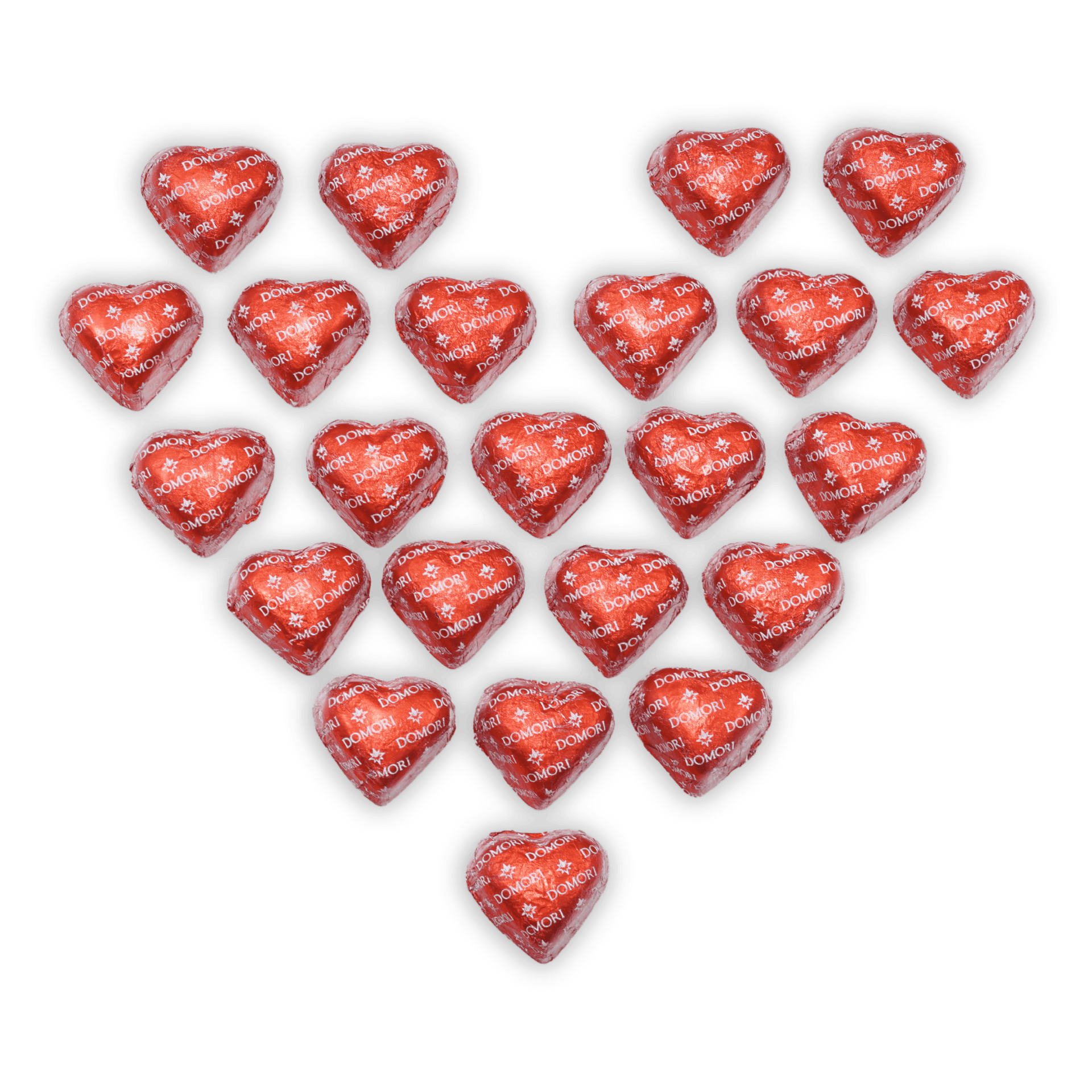 Domori Criollo Hearts 70% red foil-wrapped chocolate candies, 24 pcs