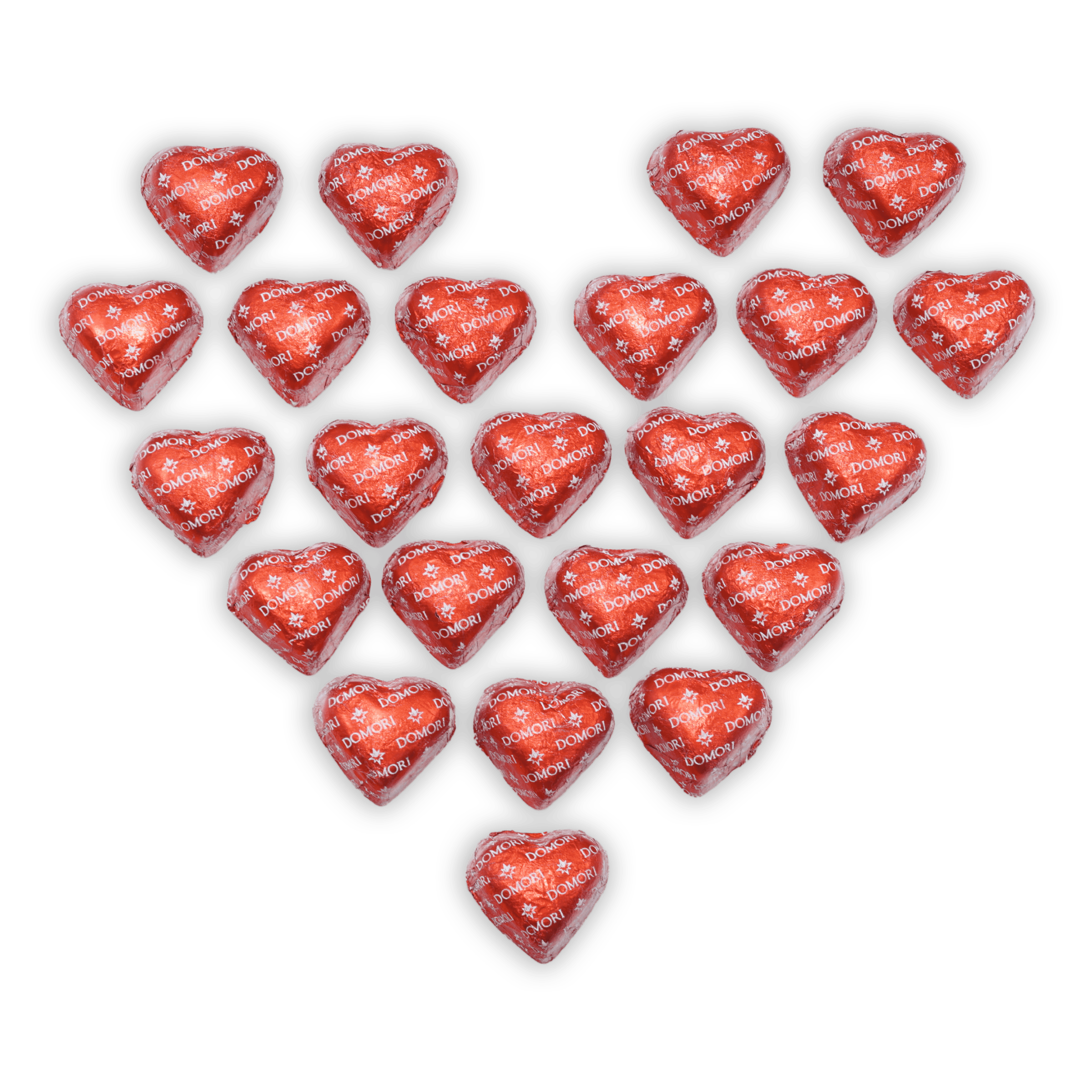 Domori Criollo Hearts 70% red foil-wrapped chocolate candies, 24 pcs