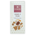 Domori white chocolate bar with caramel and pecans in cream wrapper