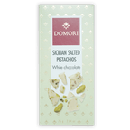 Domori white chocolate bar with Sicilian salted pistachios, green wrapper