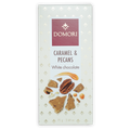 Domori white chocolate bar with caramel and pecans in cream wrapper