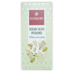 Domori white chocolate bar with Sicilian salted pistachios, green wrapper