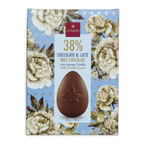 Domori Easter Egg milk chocolate features a brown egg with star imprint in an ornate floral box for seasonal gifting