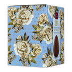 Rectangular domori easter egg milk chocolate box with 38% cocoa on a light blue floral cream and green background