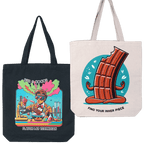 White canvas eco tote bag with cartoon chocolate bar and find your inner piece text