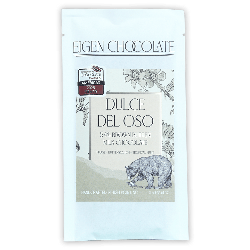 Eigen Brown Butter Milk Chocolate Dulce del Oso 54% bar in white pouch