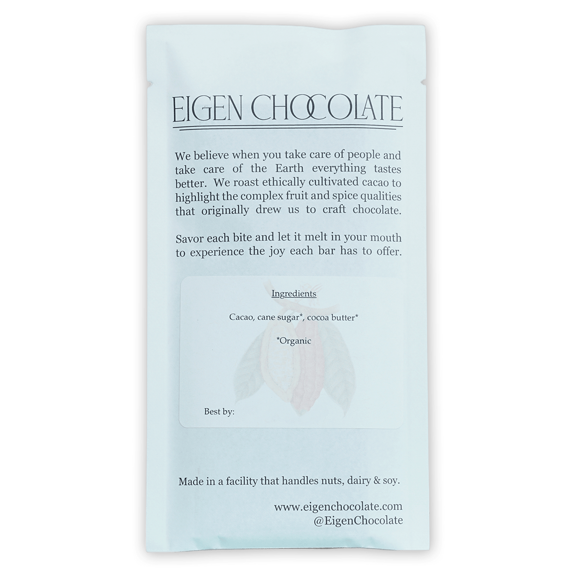 Eigen Dark Chocolate Colombia 70% minimalist white packaging
