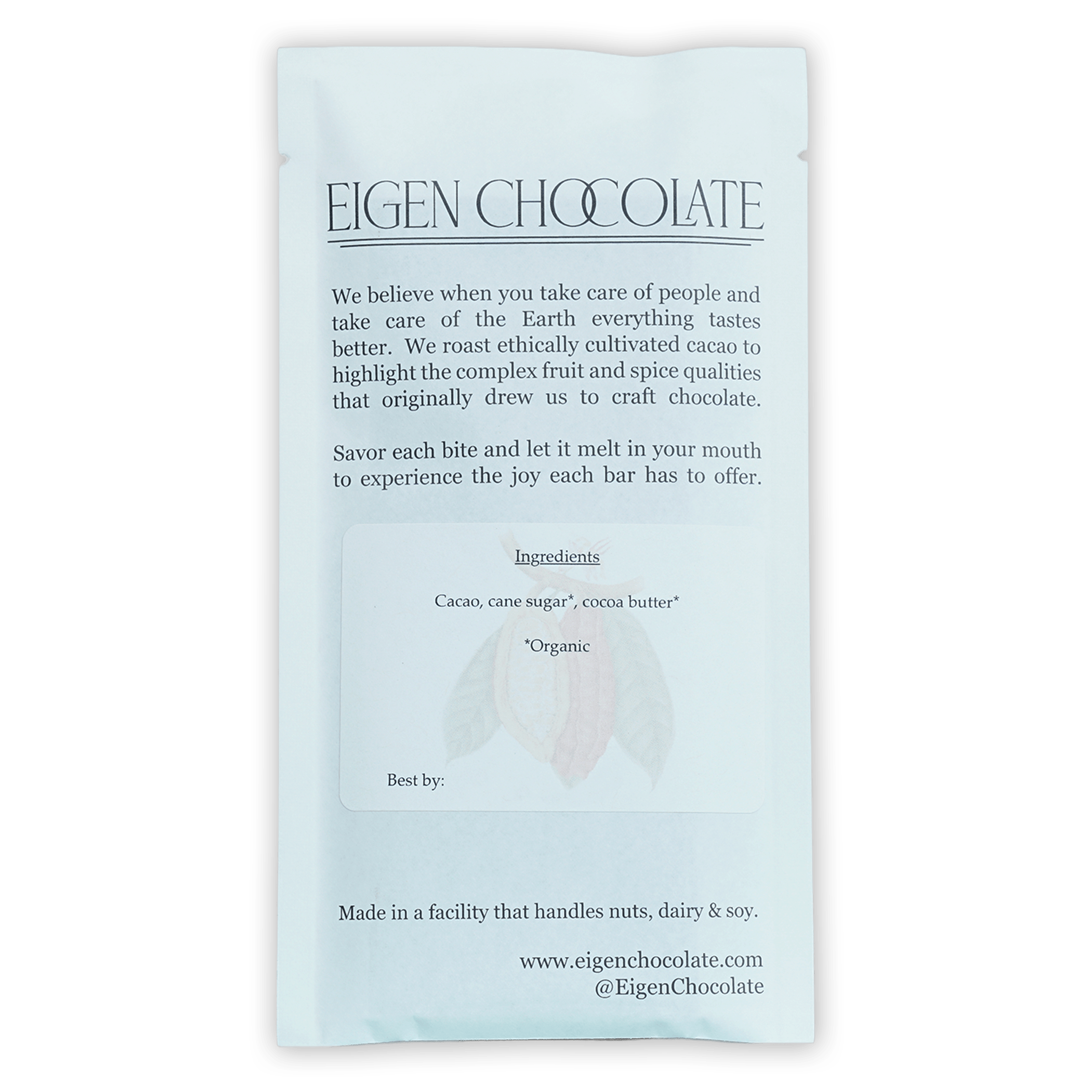 Eigen Dark Chocolate Colombia 70% minimalist white packaging