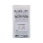 Back of the white Eigen Chocolate pouch with brand description, a cacao pod illustration, ingredients, and a barcode.
