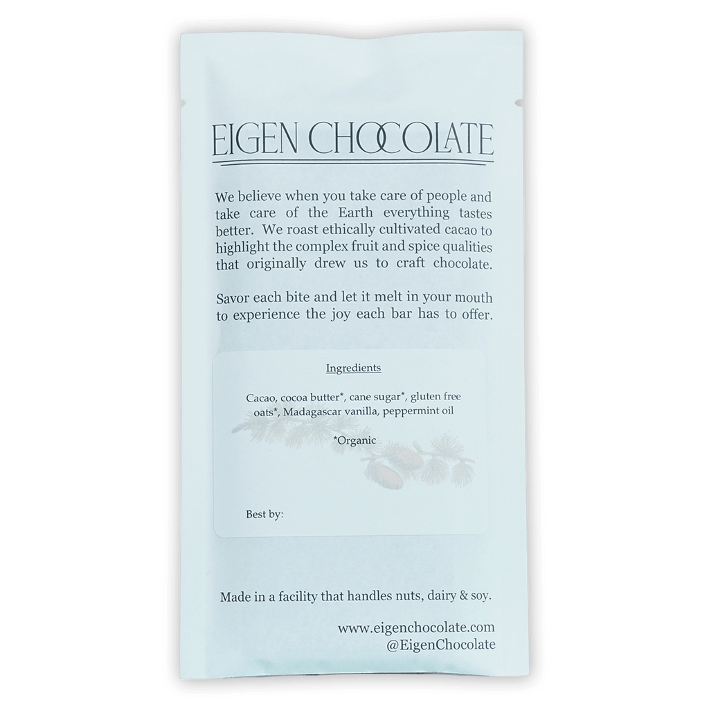 Eigen Dark Chocolate Peppermint Swirl minimalist white foil bar