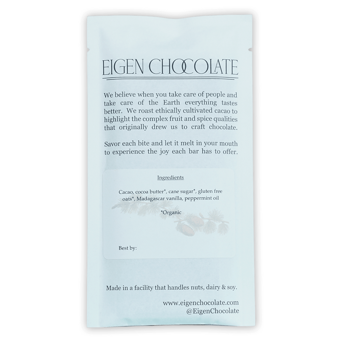 Eigen Dark Chocolate Peppermint Swirl minimalist white foil bar