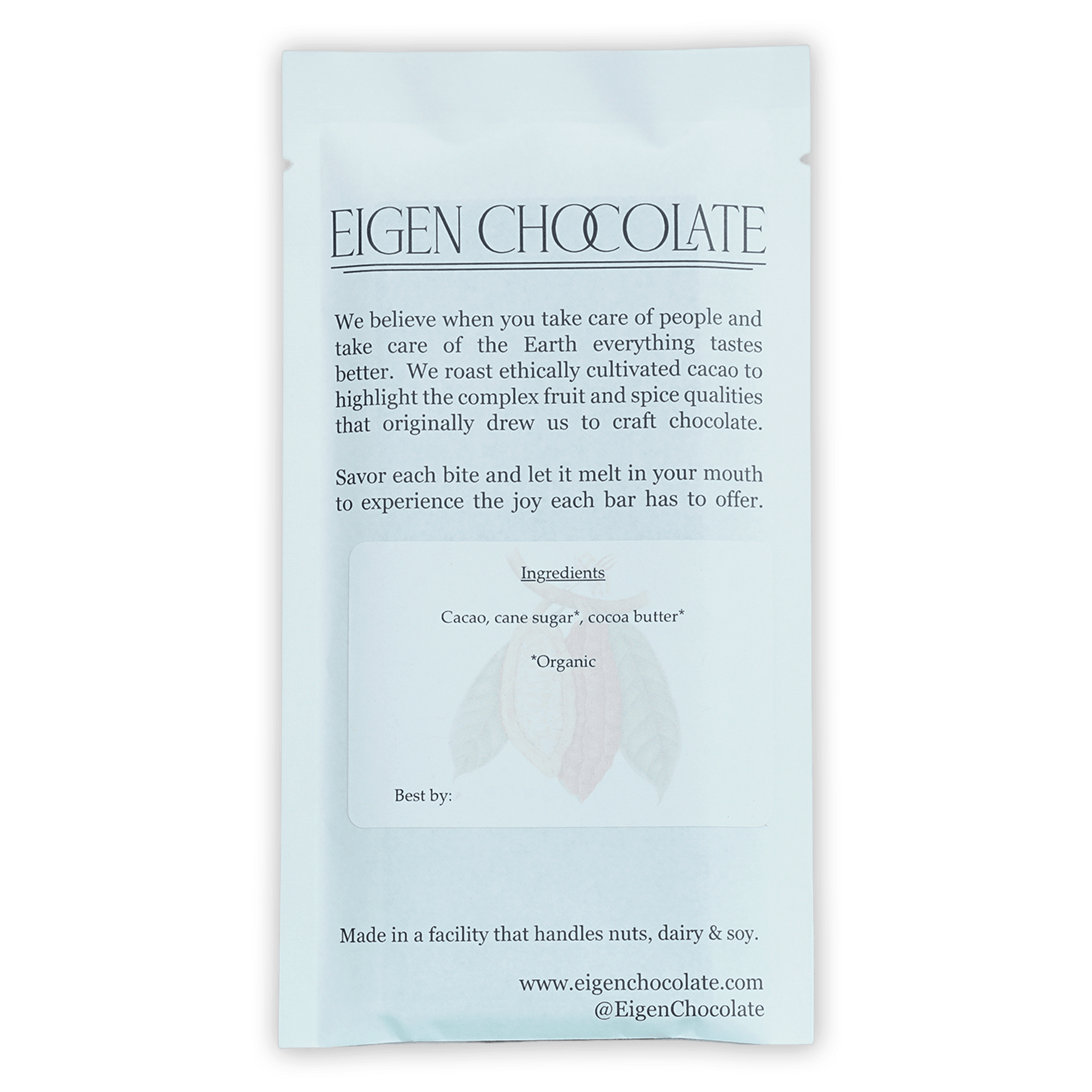 Eigen Dark Chocolate Tanzania 70% minimalist white foil bar with black typography