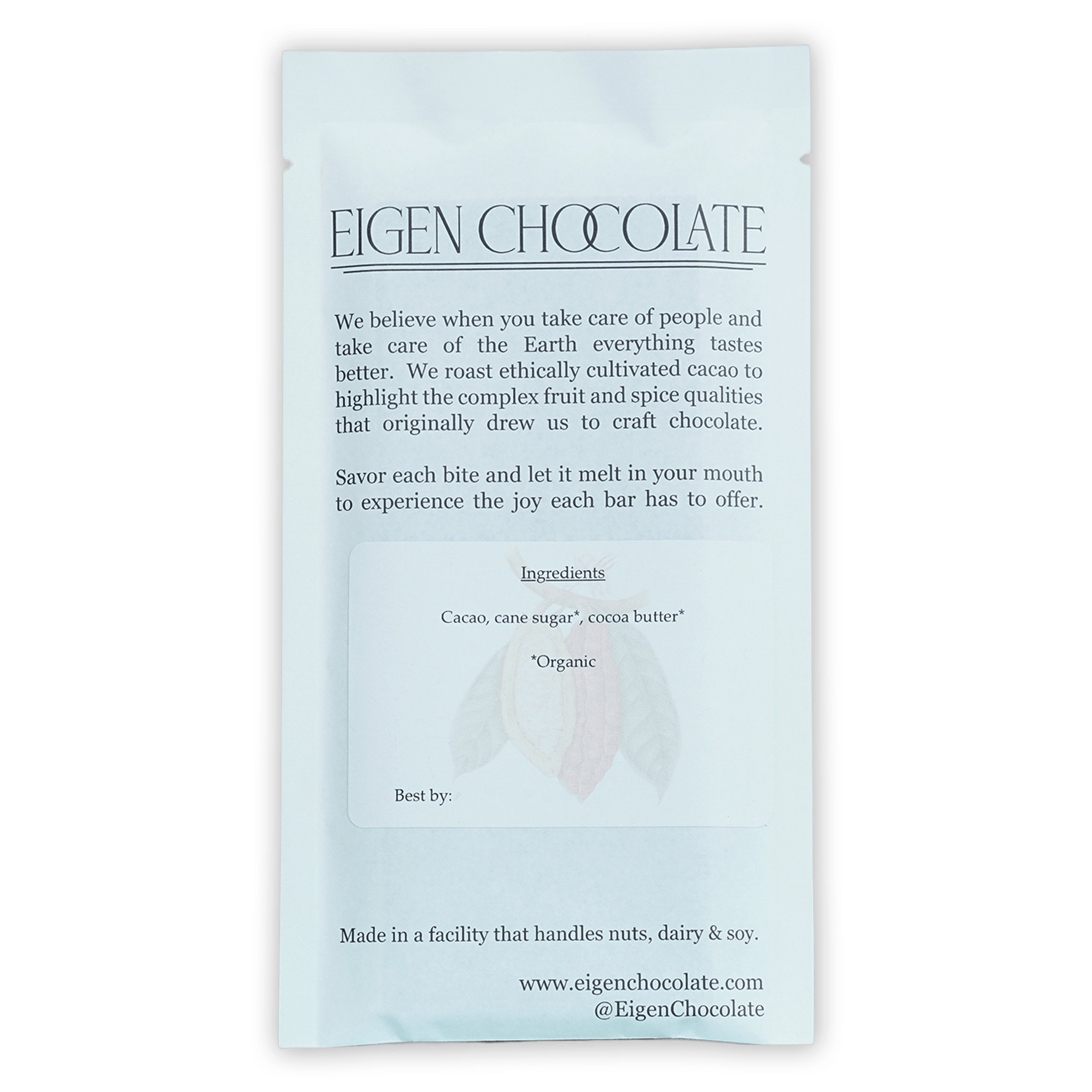 Eigen Dark Chocolate Tanzania 70% minimalist white foil bar with black typography