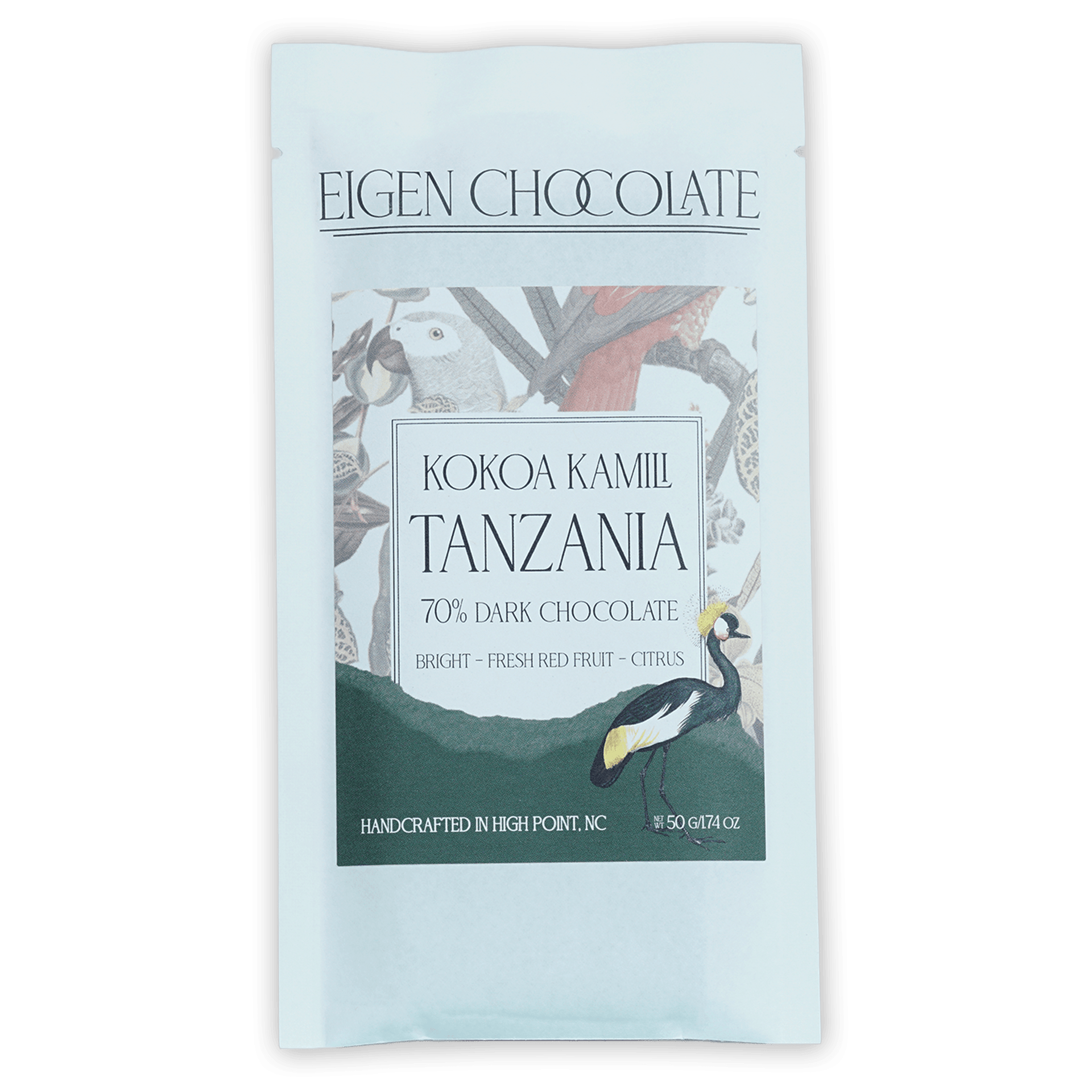 Eigen Dark Chocolate Tanzania 70% bar in light blue foil wrapper
