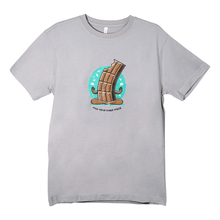 Find Your Inner Piece Tee with meditative chocolate bar cartoon