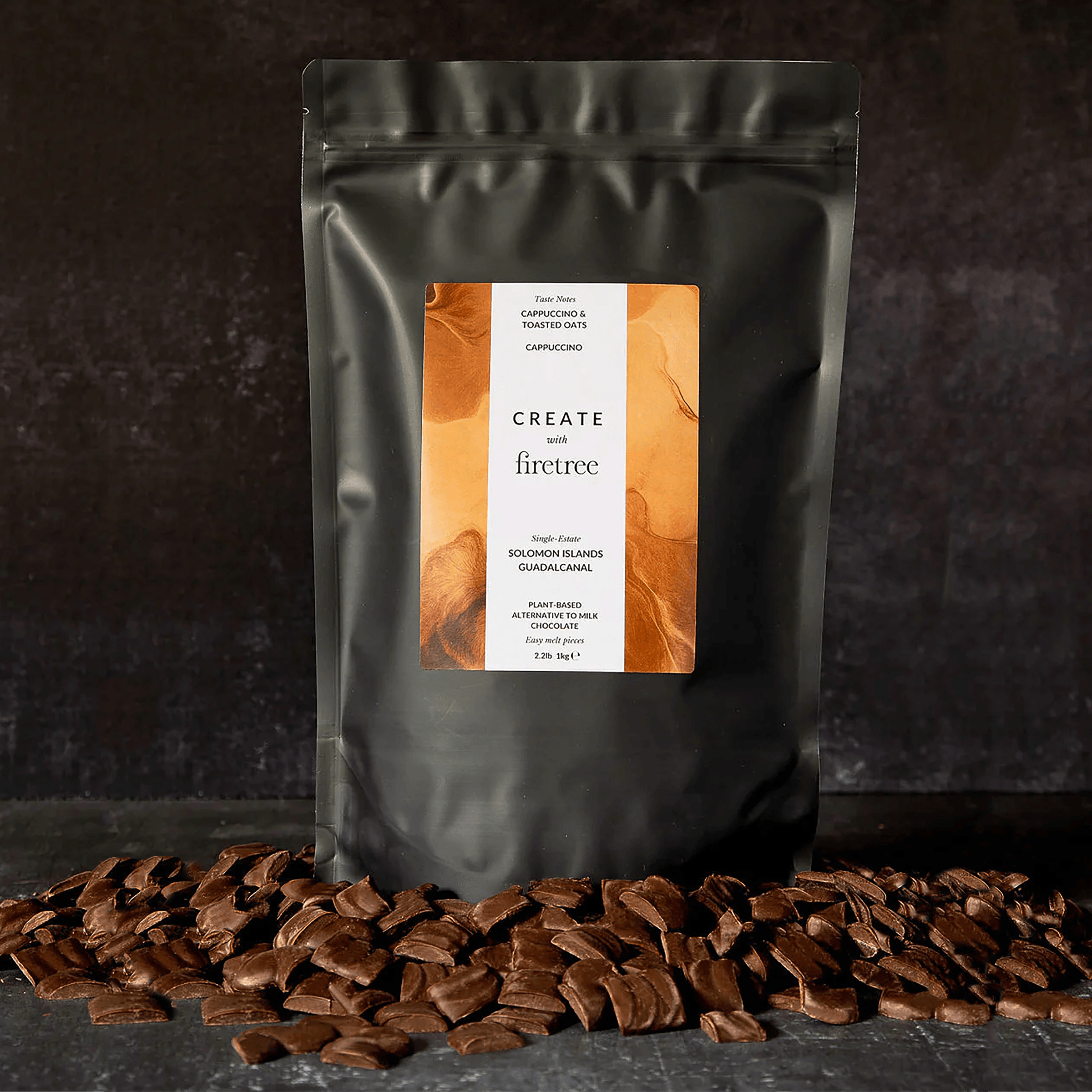 Firetree Bulk Create Philippines 73% 1kg resealable pouch of cappuccino toasted oats plant-based milk chocolate