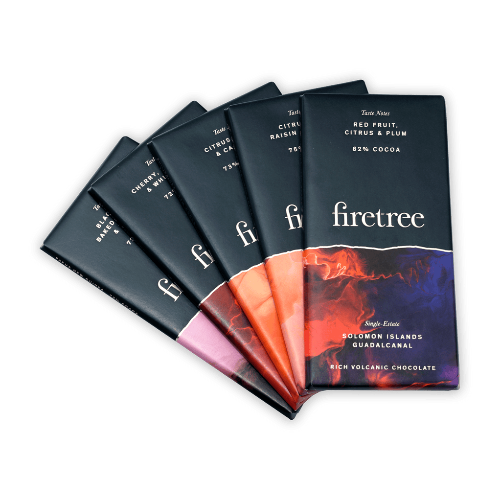 Firetree Chocolate Bars Bundle: 5 bars in sleek black fiery wrappers