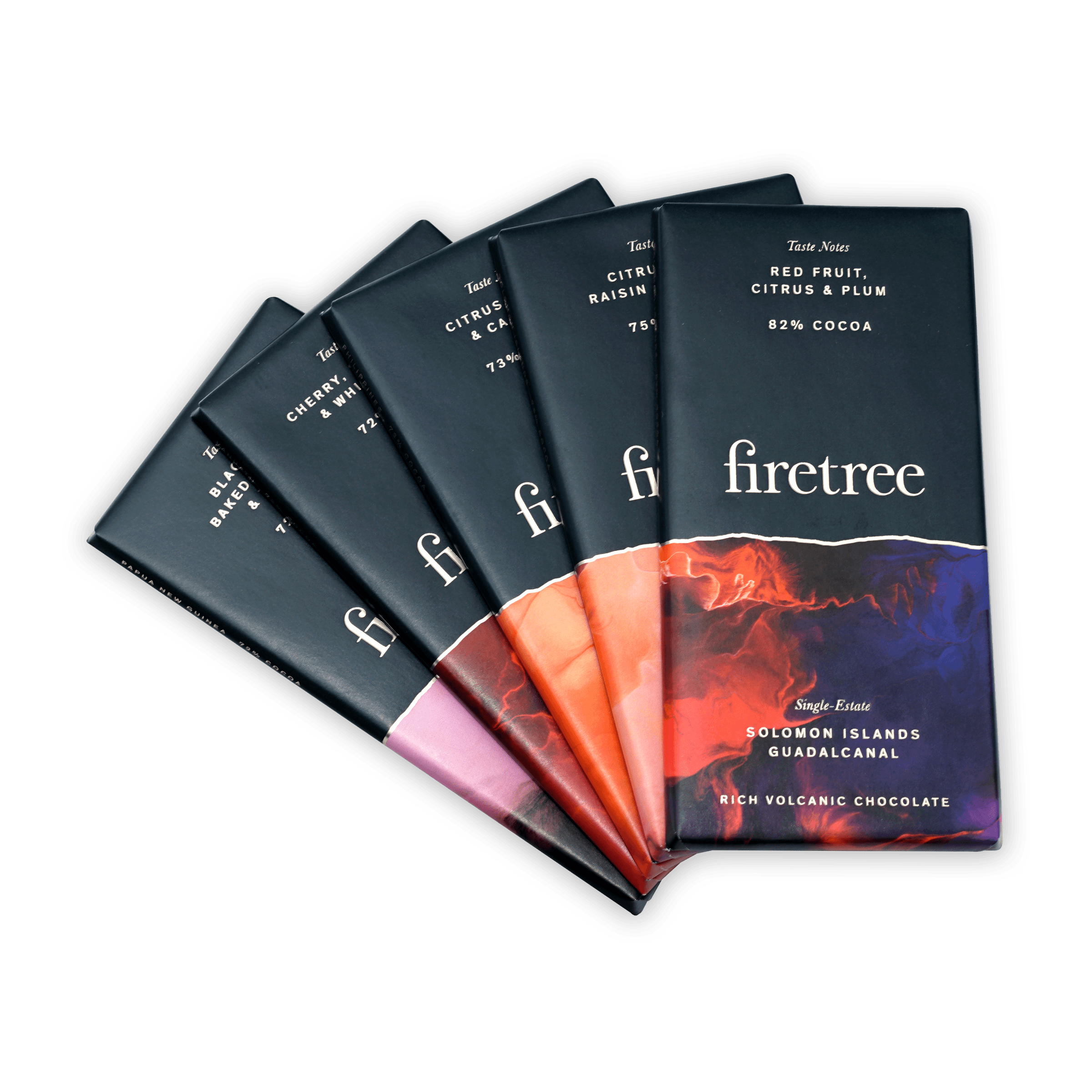 Firetree Chocolate Bars Bundle: 5 bars in sleek black fiery wrappers