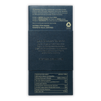 Firetree Dark Chocolate back wrapper, matte blue with embossed text